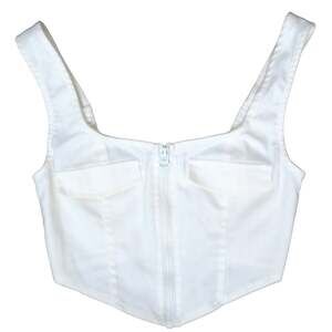 Beige Botany Corset Top Sleeveless Square Neck Crop Top Zip Front White Sz Small
